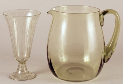 Acid etched vase by James Powell and Sons, 1913 and jug designed by James Hogan for James Powell and Sons, 1935 by English School